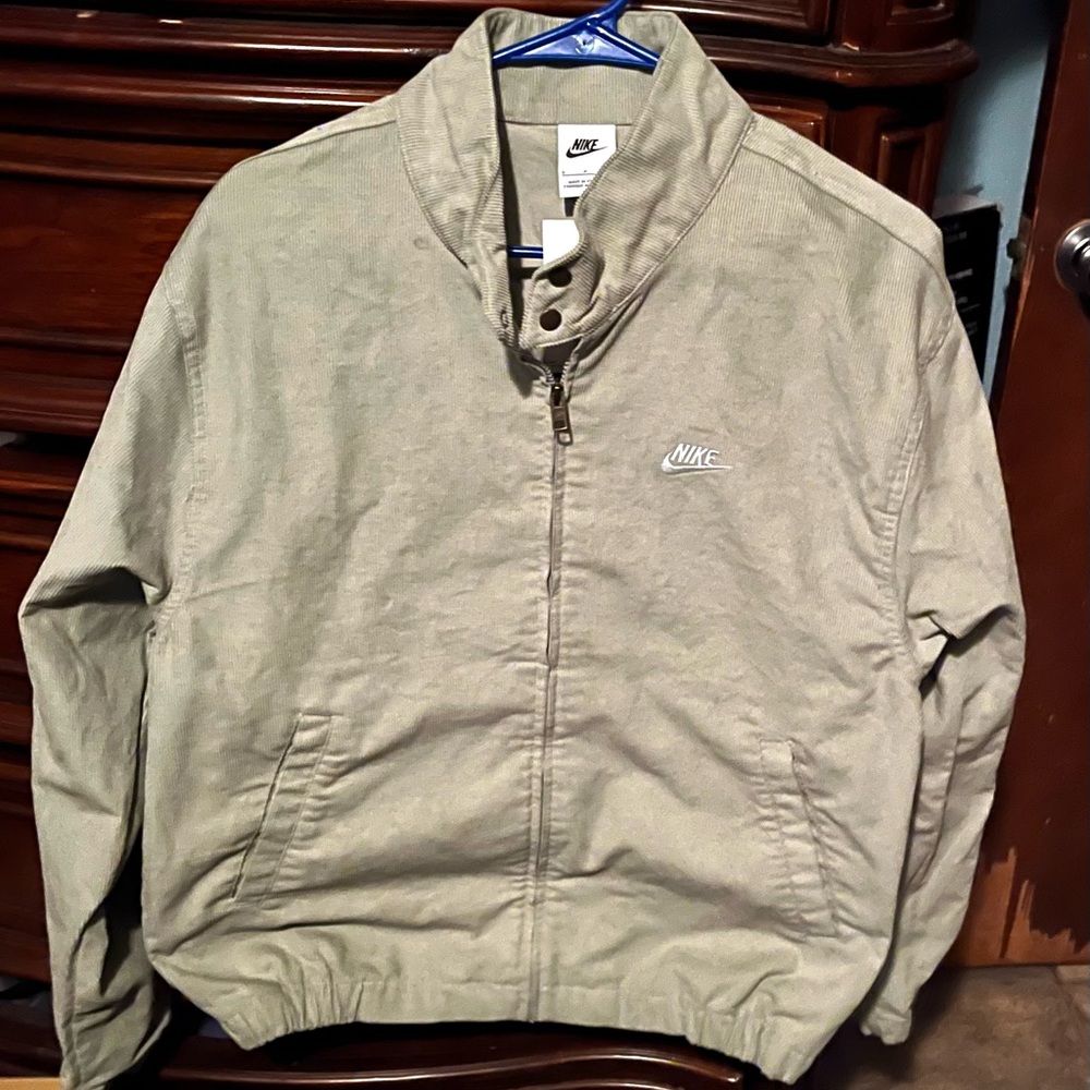 Mens small Nike olive green full zip club corduroy Harrington jacket FZ0631-370